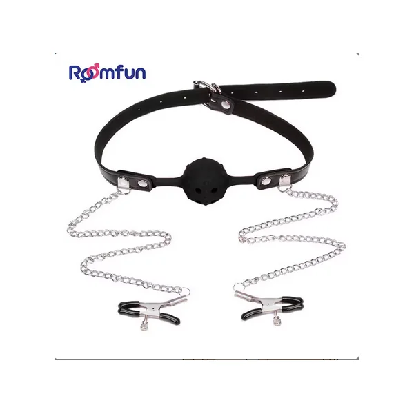 2024 New arrival ROOMFUN SM Flirting Ball Gag With Nipple Clamps