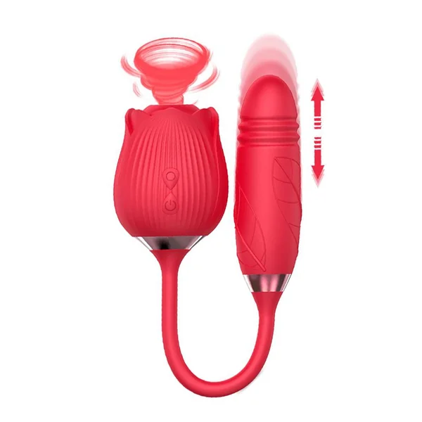 2 in 1 Sucking Rose Vibrator with Thrusting Love Egg