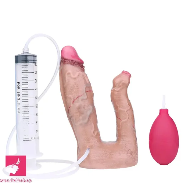 7.59in Double Density Silicone Soft Ejaculating Dual Ended Lifelike Cock Dildo