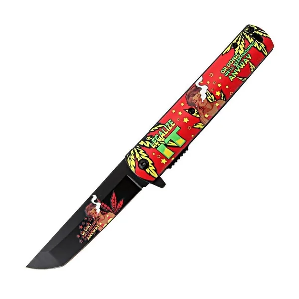 8″ Red Handle Lady Design Spring Assisted Folding Knife W/ Belt