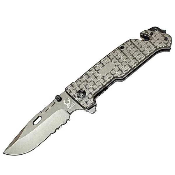9″ The Bone Edge Grey Folding Knife with Belt Clip
