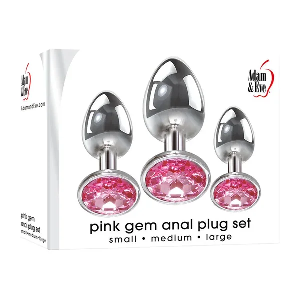 Adam & Eve Pink Gem Anal Plug Set – Metallic Butt Plugs with Gems – Set of 3 Sizes