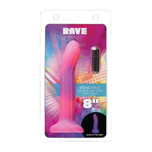 Addiction 8 Inch Rave Glow In The Dark Dong - Pink/purple