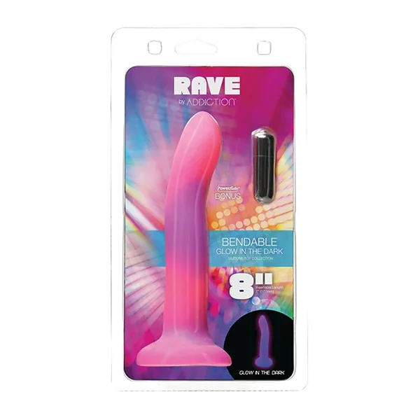 Addiction 8″ Rave Glow in the Dark Dong – Pink/Purple