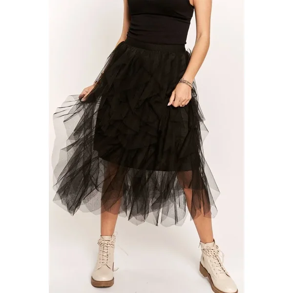 ADORA Ruffled Elastic Waist Midi Skirt