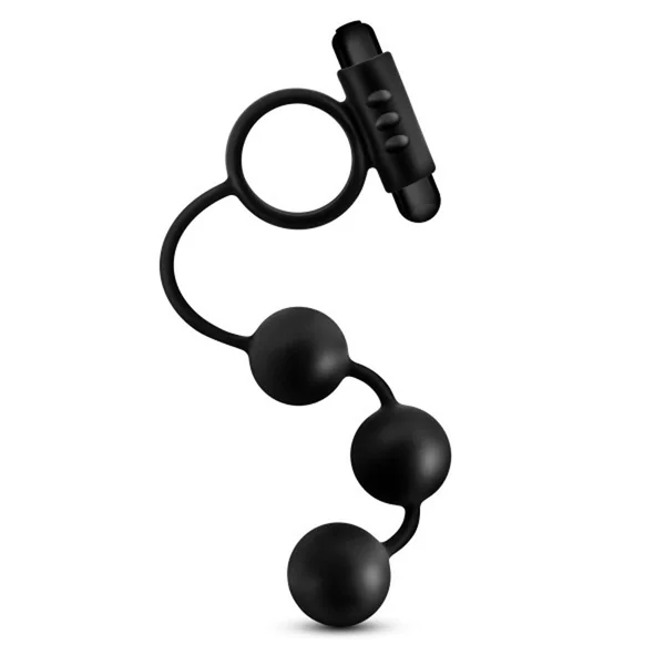 Anal Adventures- Platinum - Silicone Anal Ball With Vibrating C-Ring- Black