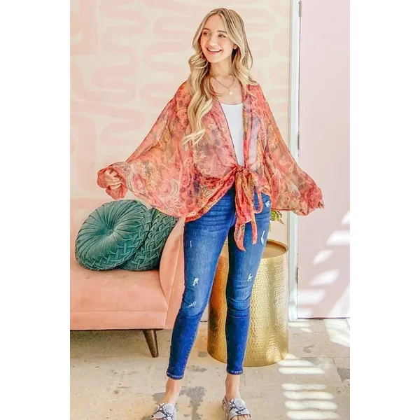 And The Why Front Tie Knot Oversized Print Top