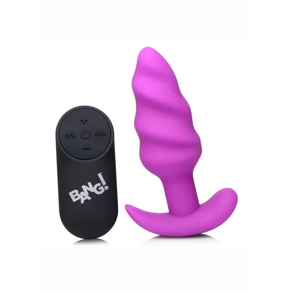 Bang! 21x Vibrating Silicone Rechargeable Swirl Butt Plug with Remote Control – Purple
