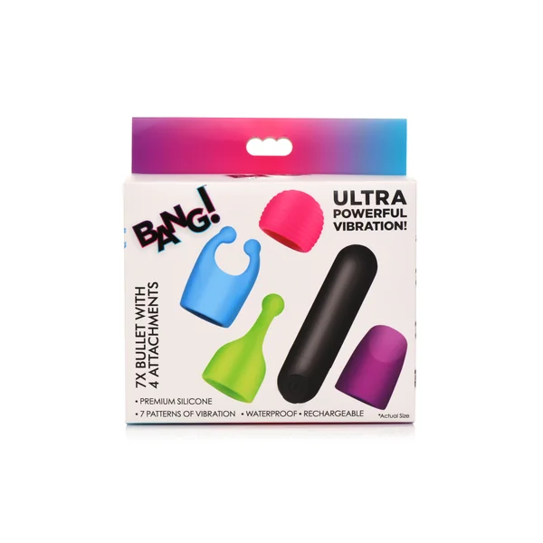BANG! RECHARGEABLE BULLET W/ 4 ATTACHMENTS