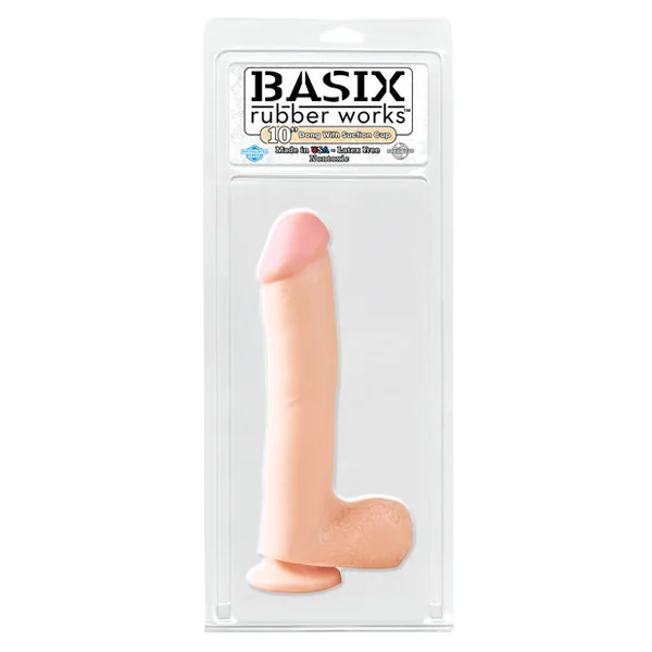 Basix Rubber Works 10" Dong W-suction Cup - Flesh