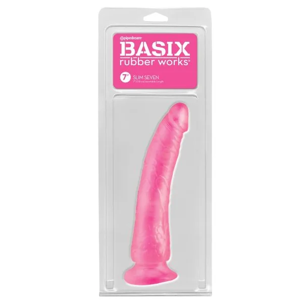 BASIX RUBBER WORKS 7IN PINK SLIM DONG W/ SUCTION CUP