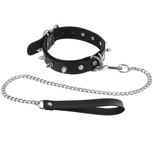 BDSM Studded Collar & Lead - FétishTentation | Adjustable for Control Games & Submission
