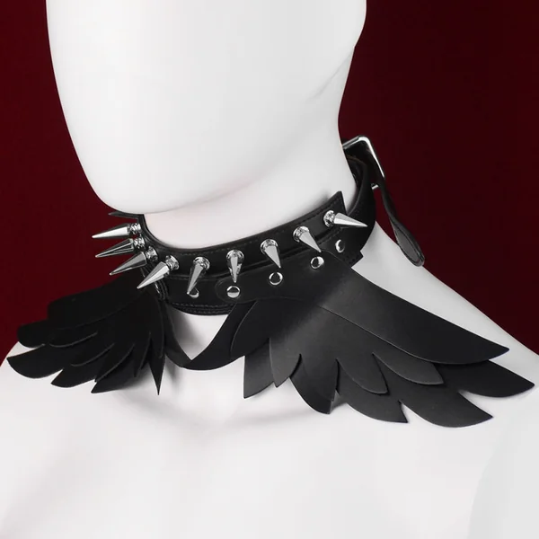 Bettie Bondage Black Leather Spiked Collar - Submissive Couple Strapon BDSM Toys