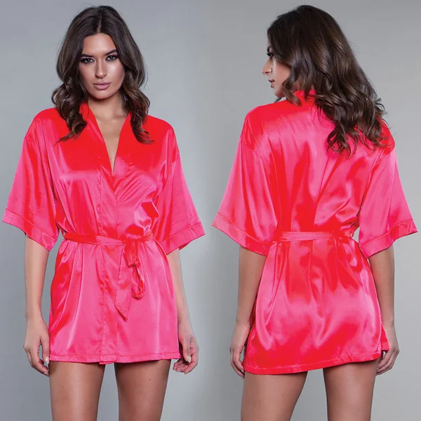 BeWicked Getting Ready Satin Robe - Hot Pink Medium