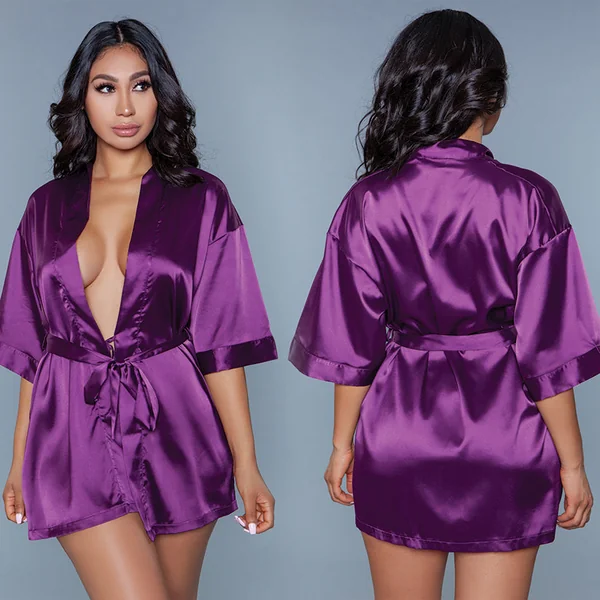 BeWicked Getting Ready Satin Robe - Purple 1X