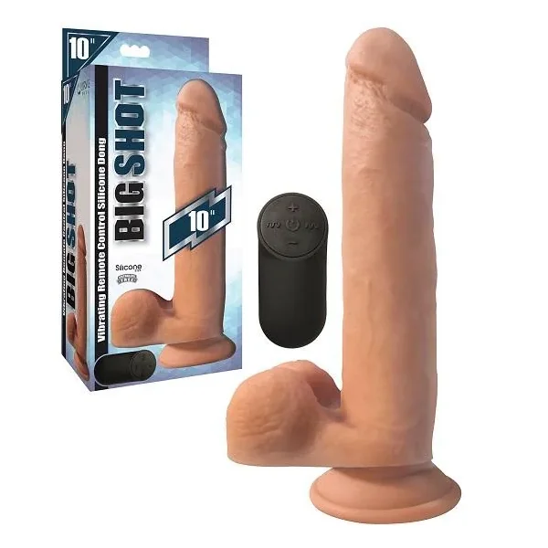 Big Shot 10 Inch Vibrating Rechargeable Silicone Dildo With Balls