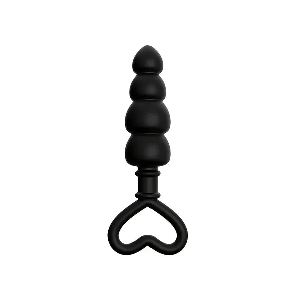 Black Silicone Anal Plug with Heart-Shaped Pull Ring Bullet Pleasure Toy