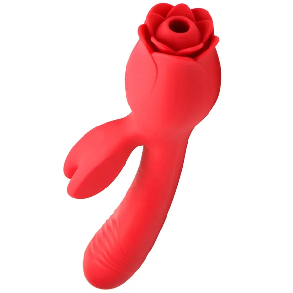 Blooming Bunny Sucking and Thrusting Silicone Rabbit Vibrator - Red