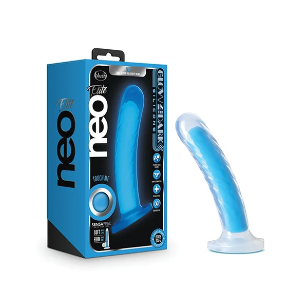 Blush Neo Elite Glow In The Dark Tao 7" Silicone Dual Density Dildo - Neon Blue