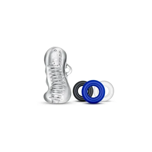 Blush Quickie Kit Jerk Off Stroker & 3-Piece Cock Ring Set, Clear