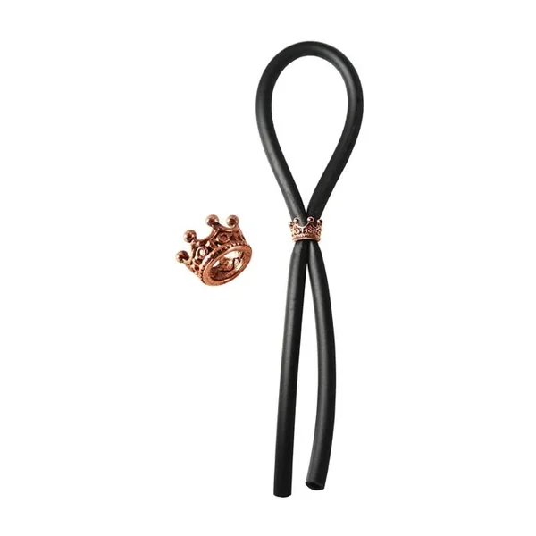 Bolo Silicone Lasso w/Rose Gold Crown Slider Ring – Black