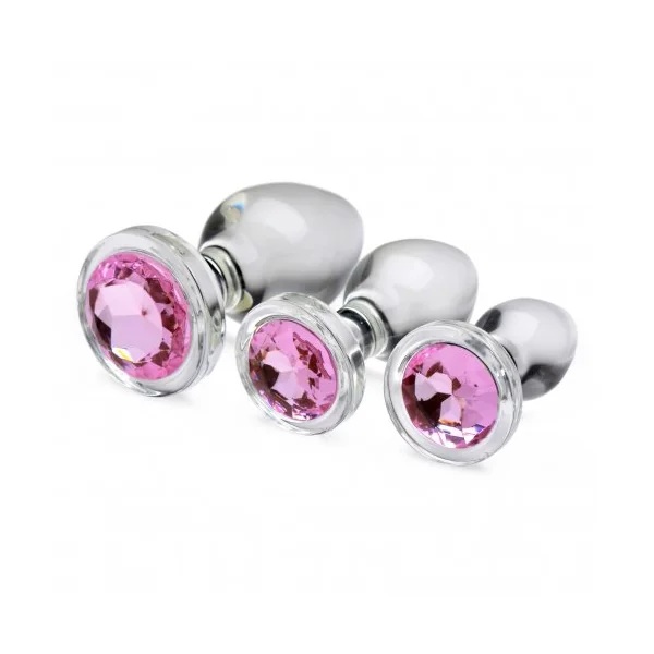 BOOTY SPARKS PINK GEM GLASS ANAL PLUG SET