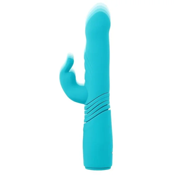 Bunny Hop Rechargeable Silicone Throbbing Rabbit Vibrator – Blue
