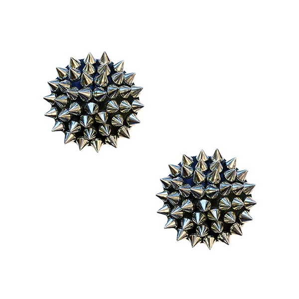 Burlesque Bowser Spike Pleather Reusable Silicone Nipztix - Silver-black O-s