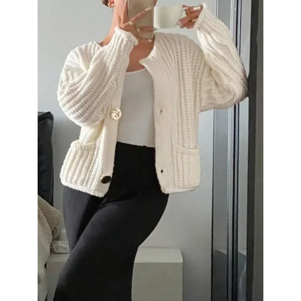 Button Up Dropped Shoulder Cardigan