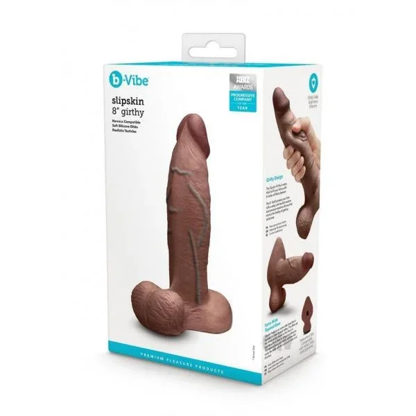 B-Vibe Slipskin Realistic Silicone Dildo- 8″ Girthy Brown