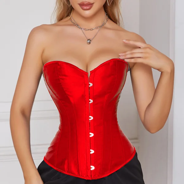 Cerise Satin Lace-Up Overbust Corset