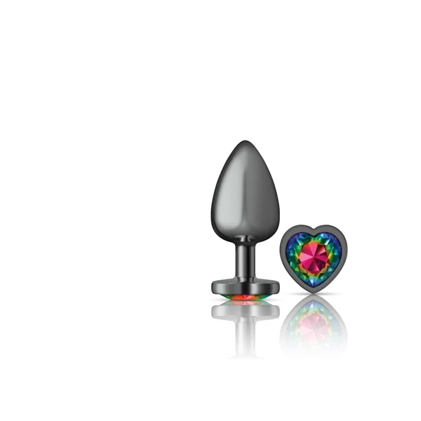 Cheeky Charms - Gunmetal Metal Butt Plug - Heart - Rainbow - Large