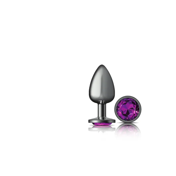 Cheeky Charms - Gunmetal Metal Butt Plug - Round - Deep Purple - Large