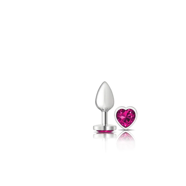 Cheeky Charms - Silver Metal Butt Plug - Heart - Bright Pink - Small