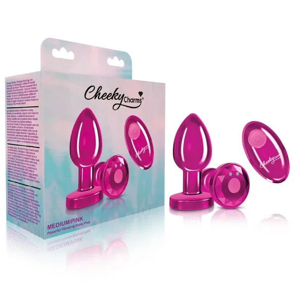 CHEEKY CHARMS VIBRATING METAL PLUG PINK MEDIUM W/ REMOTE