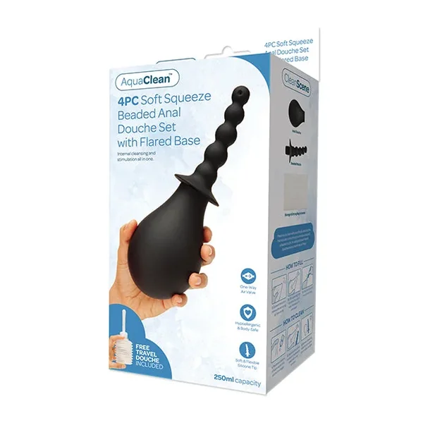 CleanScene 4 pc Soft Squeeze Beaded Anal Douche Set w/Flared Base