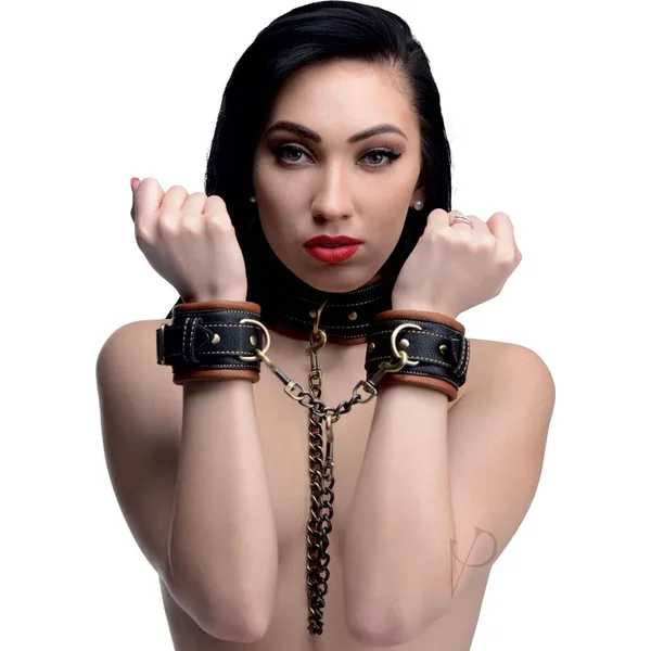 Coax Sex Collar To Wrist Restraints Black Master Series