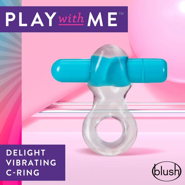 Cockring W/Clit Stimulator - Play With Me Delight Vibrating C-Ring - Blue - Blush Novelties
