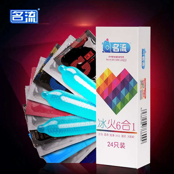 Condoms 24 Pcs 6 Types Ultra Thin Ice and Fire Dotted Natural Latex Double Lubricated Condoms Sex Toy for Men Safe Contraception
