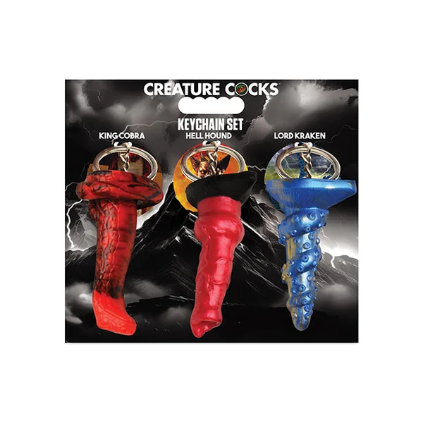 Creature Cocks Hell-Hound, Lord Kraken, & King Cobra Silicone Key Chain Set - Pack of 3 Multi Color