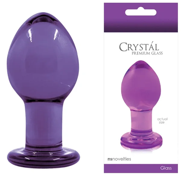 Crystal Medium Borosilicate Glass Butt Plug For Beginners- Purple
