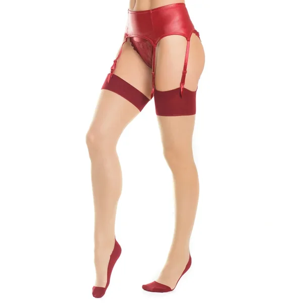 Cuban Heel & Sheer Thigh High w/Back Seam – Merlot/Nude