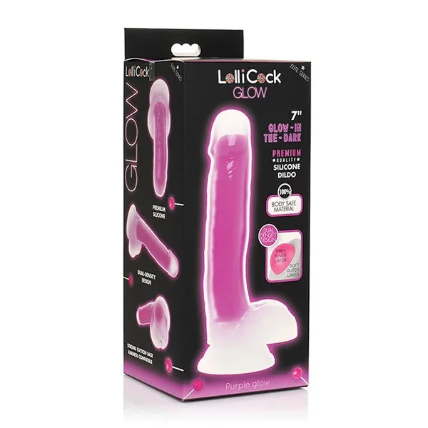 Curve Toys Lollicock 7″ Glow In The Dark Silicone Dildo w/Balls – Purple