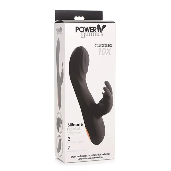 Curve Toys Power Bunnies Cuddles 10x Silicone Rabbit Vibrator – Black