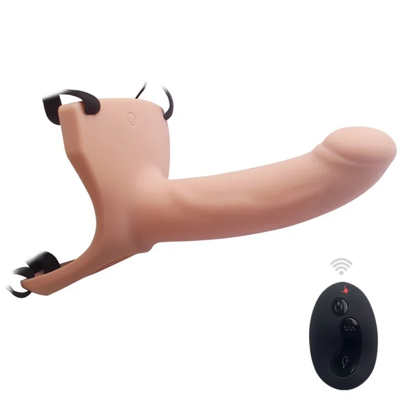 Curved Vibrating Hollow Silicone Strap-On With Remote Control