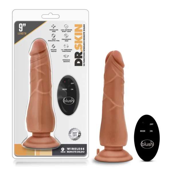 (D) DR. SKIN 9IN 10 FUNCTION WIRELESS REMOTE DILDO MOCHA