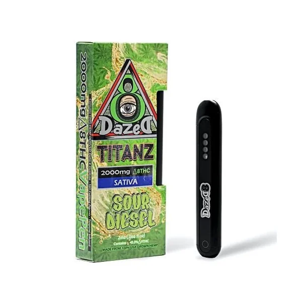 Dazed Titanz 2 Gram D8 Disposable Sour Diesel Sativa