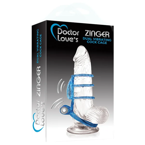 Doctor Love's Zinger Dual Vibrating Cock Cage - Blue