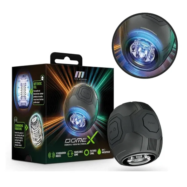 Dome X Vibrating Squeezable Rechargeable Open-Ended Penis Masturbator – Black