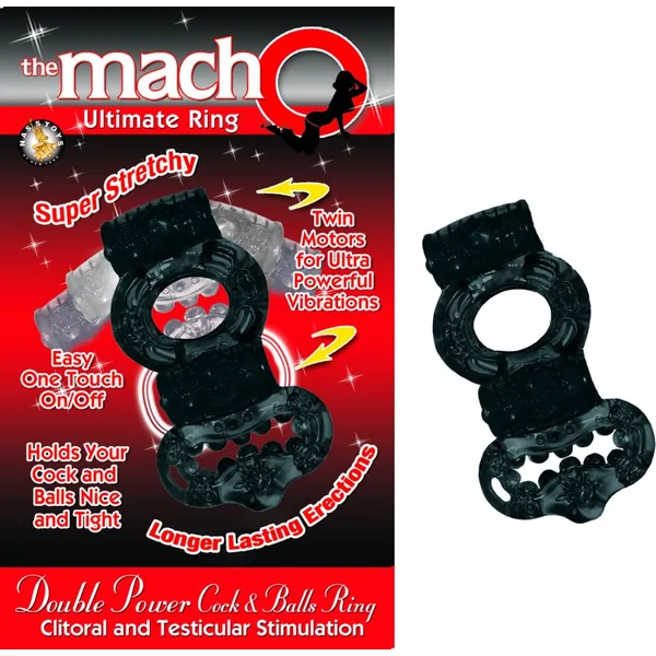 DOUBLE POWER COCK & BALLS RING BLACK